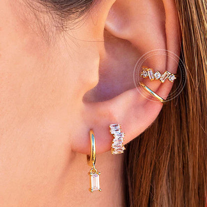 1 Piece Dainty Baguette & Round CZ Conch Ear Cuff Earrings