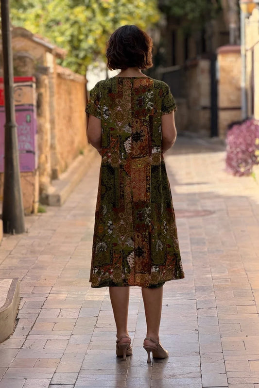 Haki Patch Round Neck Plus Size Dress - Denoss