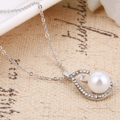 Silver white simulated pearl romantic design womens jewelry set