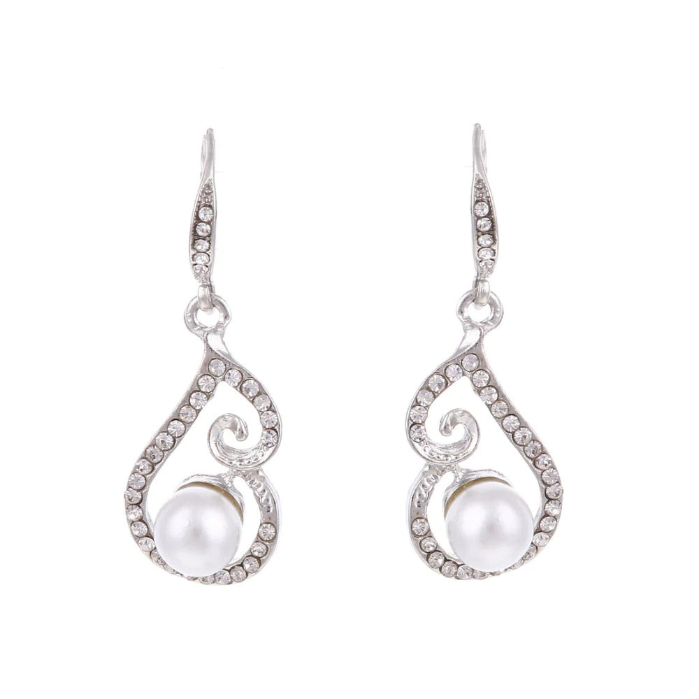 Silver white simulated pearl romantic design womens jewelry set