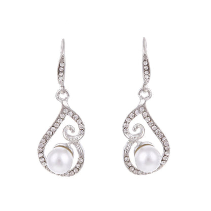 Silver white simulated pearl romantic design womens jewelry set