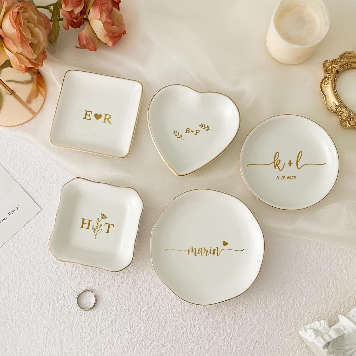 Personalized Birth Flower Trinket Dish,Custom Watercolor Flower Ring Dish,Christmas Gifts,Wedding Bridesmaid Gift,Birthday Jewelry Dish