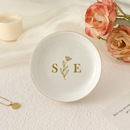 Personalized Birth Flower Trinket Dish,Custom Watercolor Flower Ring Dish,Christmas Gifts,Wedding Bridesmaid Gift,Birthday Jewelry Dish