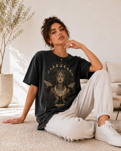 Celestial Winged Goddess Comfort Colors T-Shirt,Moon Phase Gothic Graphic