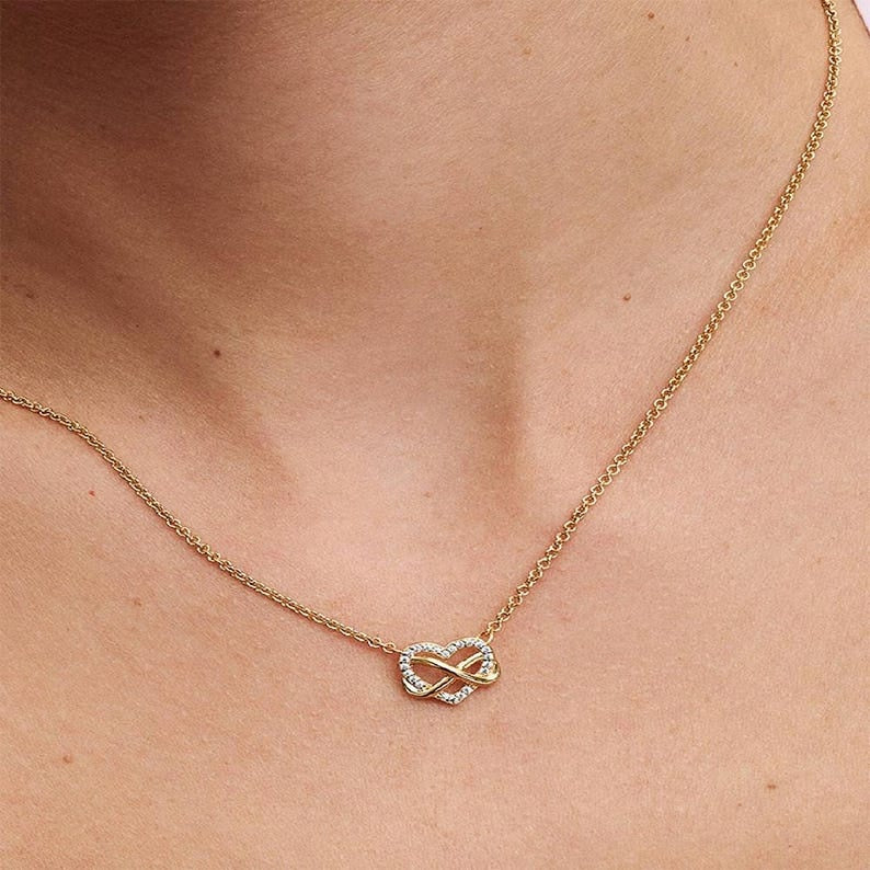 Gold,Silver Infinity Heart Necklace,Sterling Silver,CZ,Gift for Her