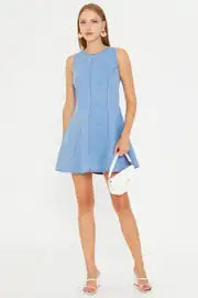 Women's Light Blue Body-Fitting Denim Flared Dress - Denoss
