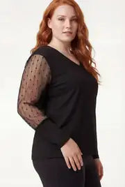 Women's Plus Size Blouse with Transparent Stripe Sleeve Detail - Denoss