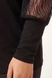 Women's Wide-Sized Blouse with Transparent Suede Wave Detail on Sleeves - Denoss