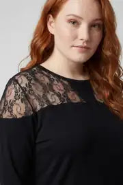 Women's Plus Size Transparent Tulle Detail Black Blouse - Denoss