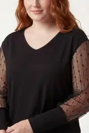 Women's Plus Size Blouse with Transparent Stripe Sleeve Detail - Denoss
