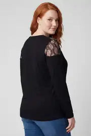 Women's Plus Size Transparent Tulle Detail Black Blouse - Denoss