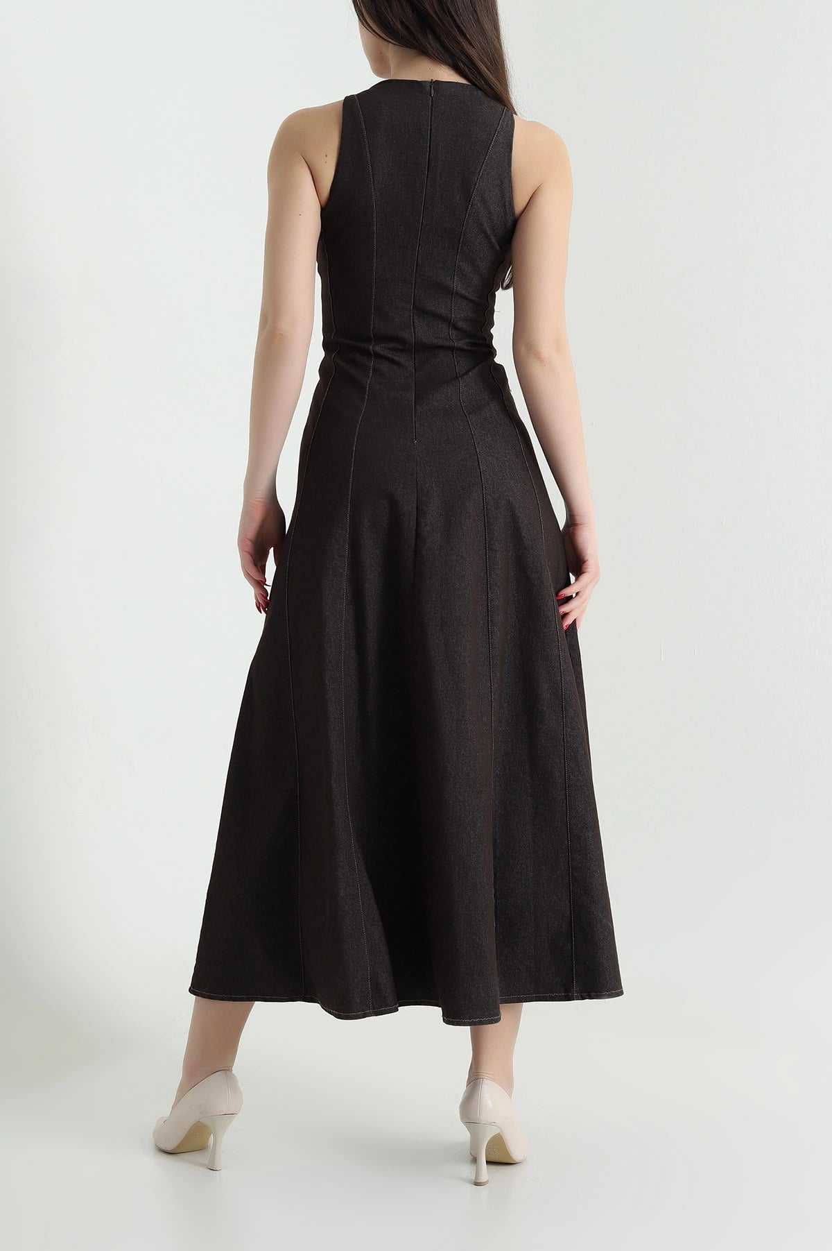 Brown Denim Sleeveless Women's Dress