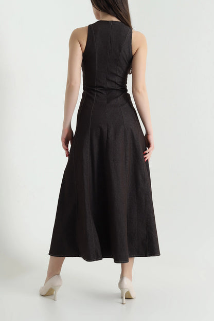 Brown Denim Sleeveless Women's Dress
