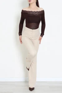 Cashmere Transparent Off-Shoulder Lace Coffee Blouse - Denoss