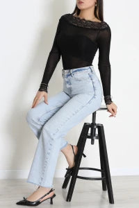 Cashmere Transparent Off-Shoulder Lace Black Blouse - Denoss