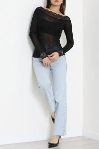 Cashmere Transparent Off-Shoulder Lace Black Blouse - Denoss