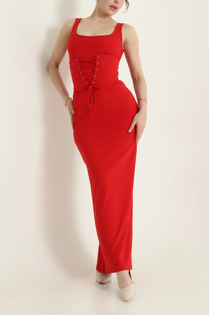Red Eyelet Lace Up Underwire Sandy Women's Dress