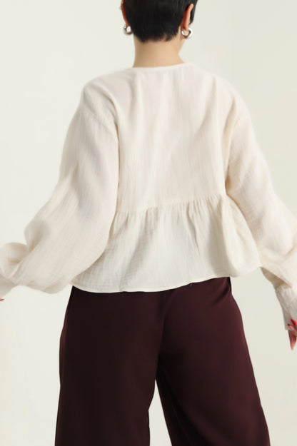 Cream Muslin Linen Women's Shirt - Denoss