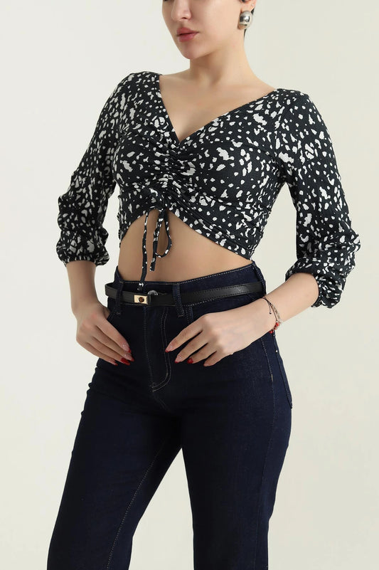Blacksand Crinkle Patterned Women's Blouse - Denoss