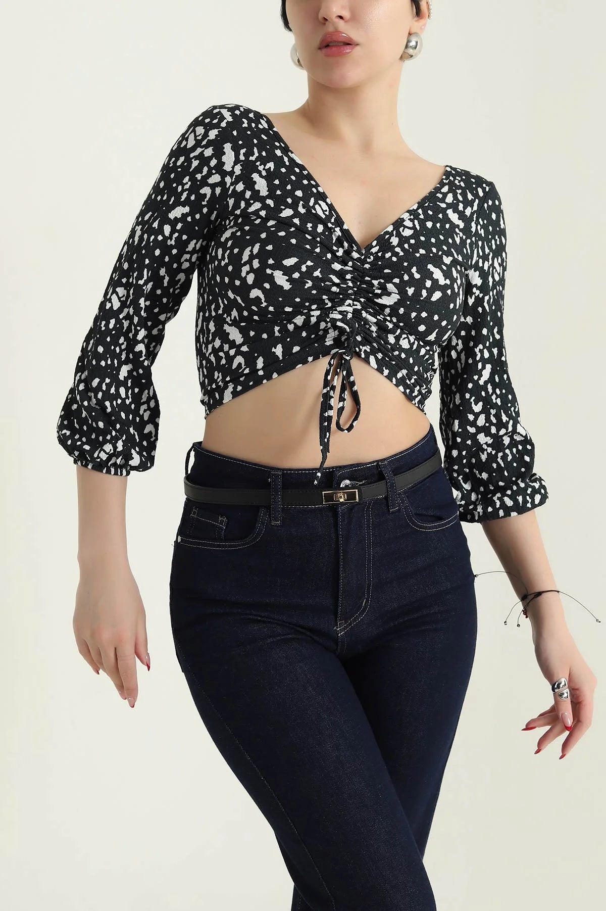 Blacksand Crinkle Patterned Women's Blouse - Denoss