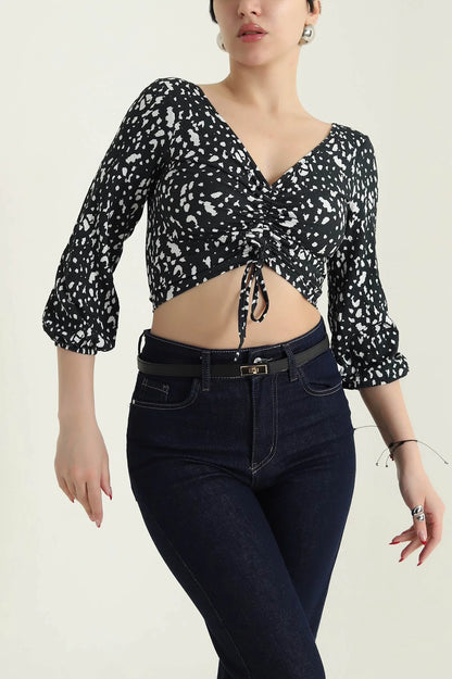 Blacksand Crinkle Patterned Women's Blouse - Denoss