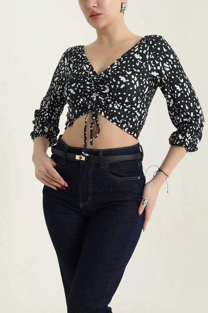 Blacksand Crinkle Patterned Women's Blouse - Denoss