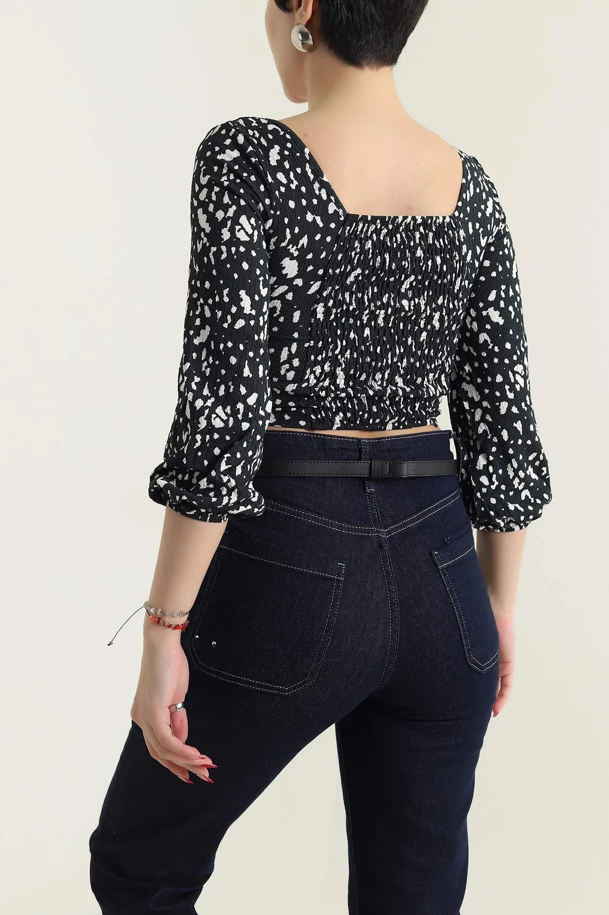 Blacksand Crinkle Patterned Women's Blouse - Denoss