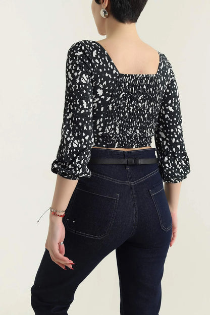 Blacksand Crinkle Patterned Women's Blouse - Denoss