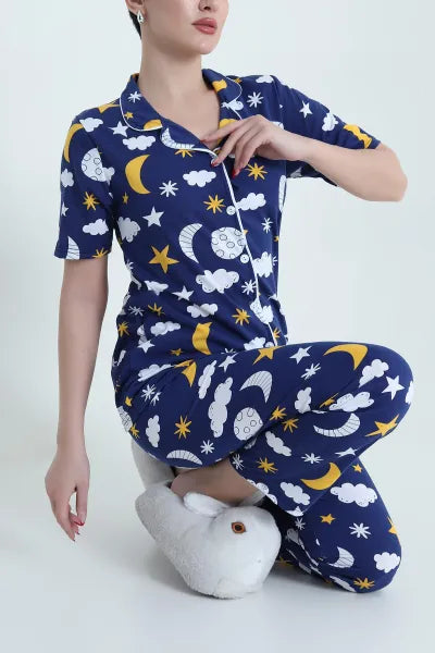 Navy Blue Supreme Women's Pajama Set - Denoss