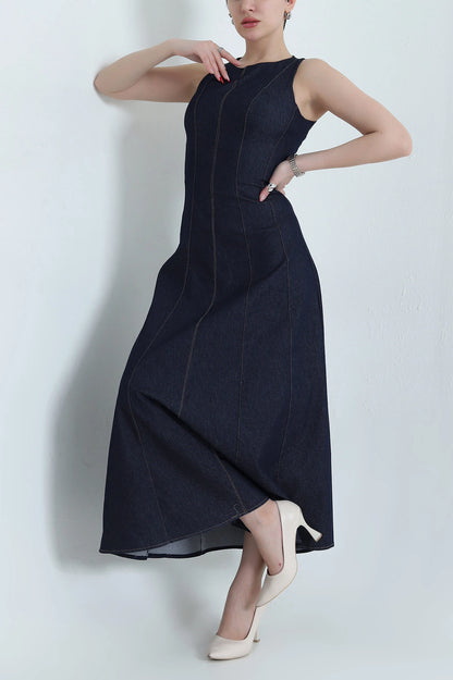 Blue Denim Sleeveless Women's Dress