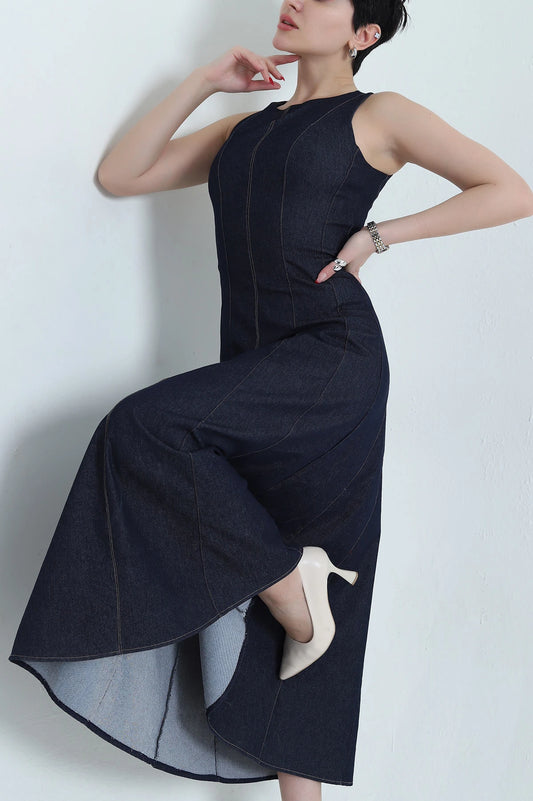 Blue Denim Sleeveless Women's Dress