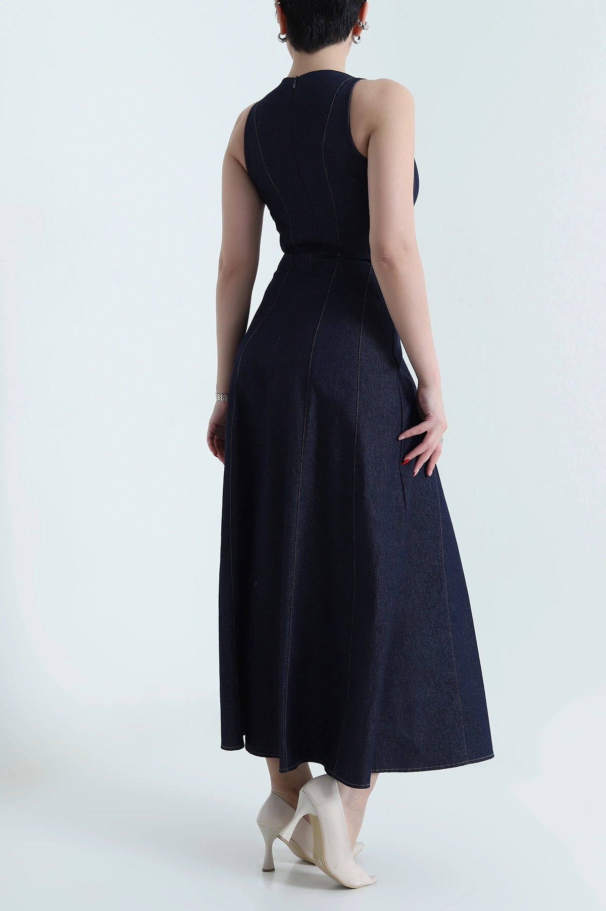Blue Denim Sleeveless Women's Dress