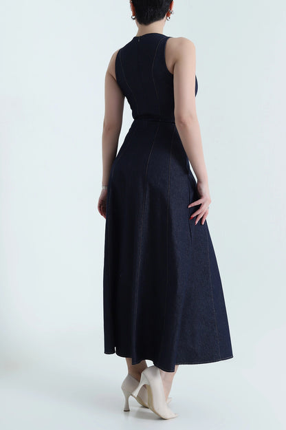 Blue Denim Sleeveless Women's Dress