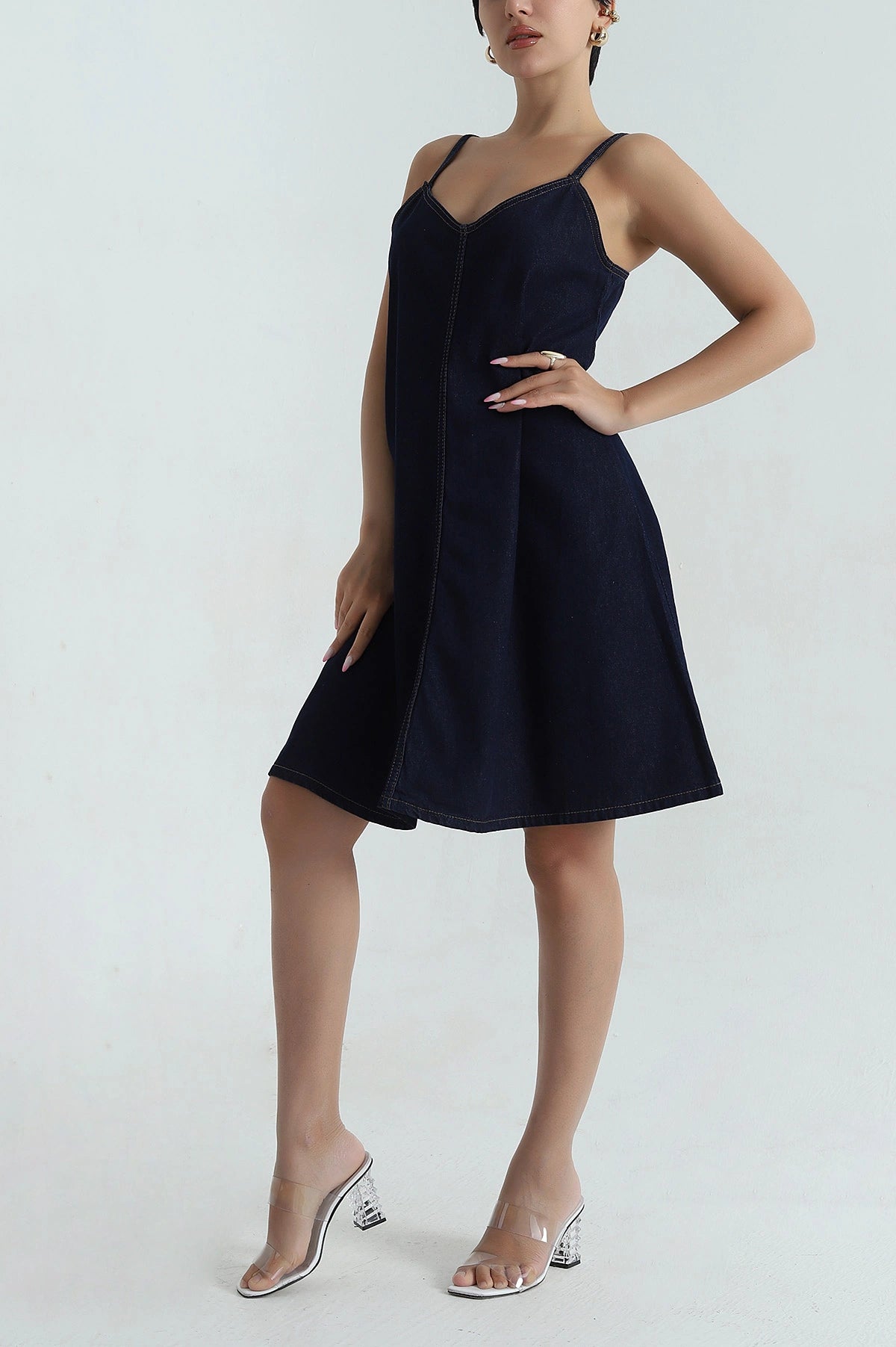 Navy Sleeveless Denim Women's Dress