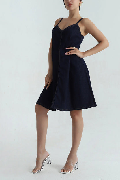 Navy Sleeveless Denim Women's Dress