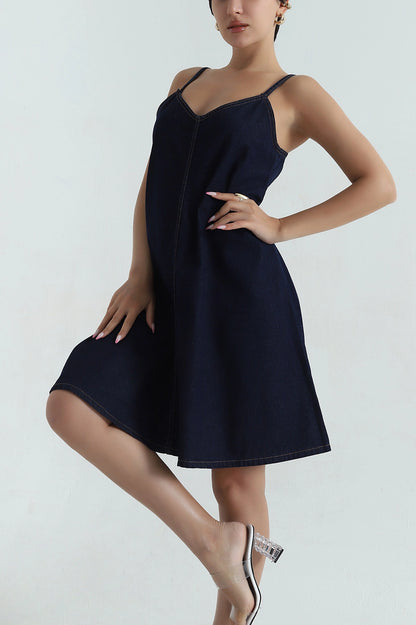 Navy Sleeveless Denim Women's Dress