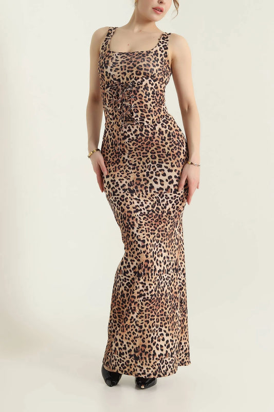 Leopard Eyelet Lace Up Underwire Sandy Women's Dress