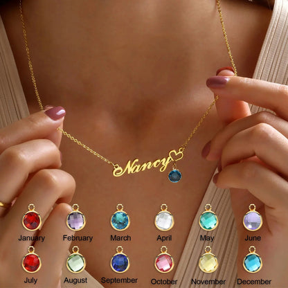 Personalized Heart Birthstone Gift Name Necklace With Birthstone