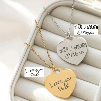 Custom Handwriting Engrave Heart Necklace
