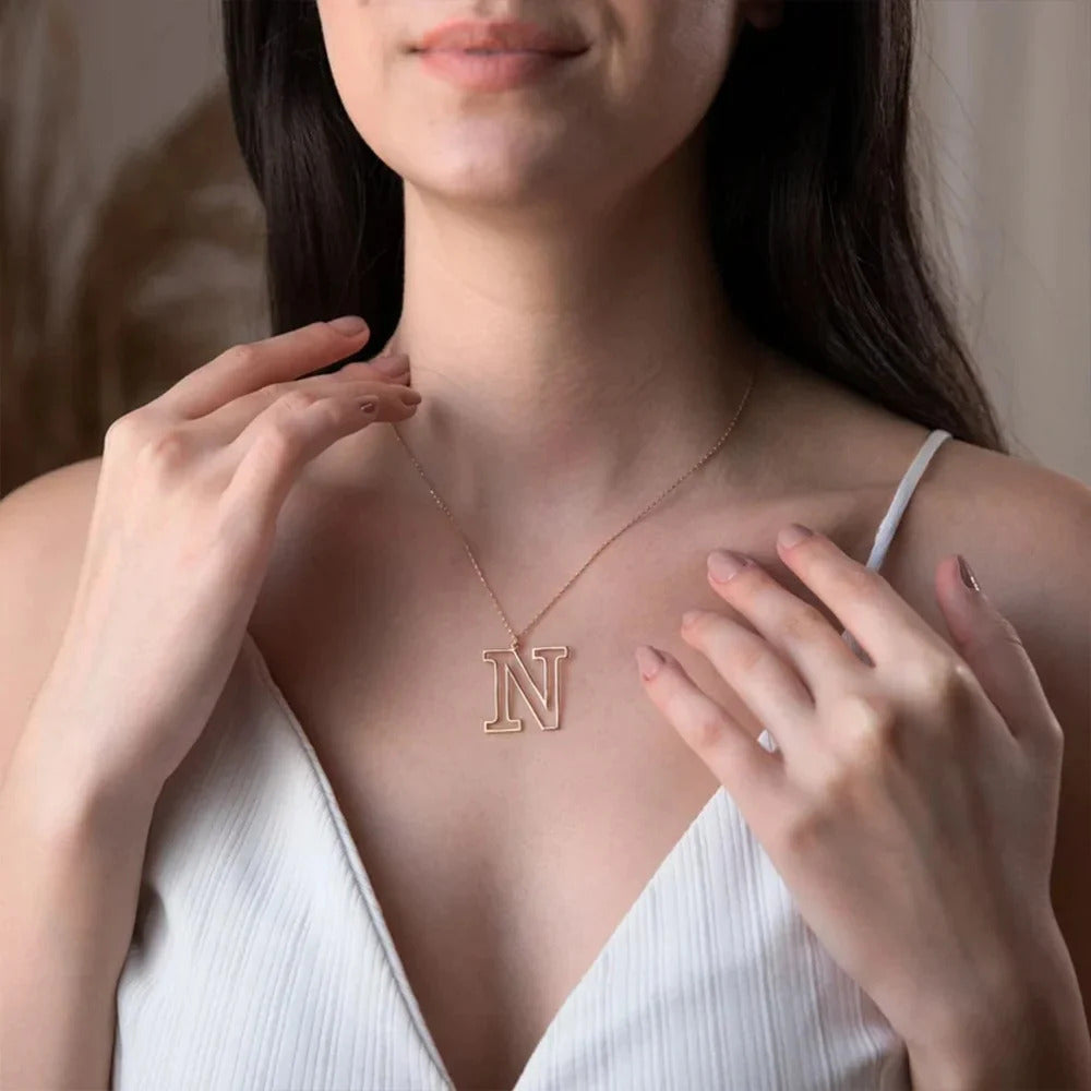 Personalized 26 Initials Hollows Pendant Necklace