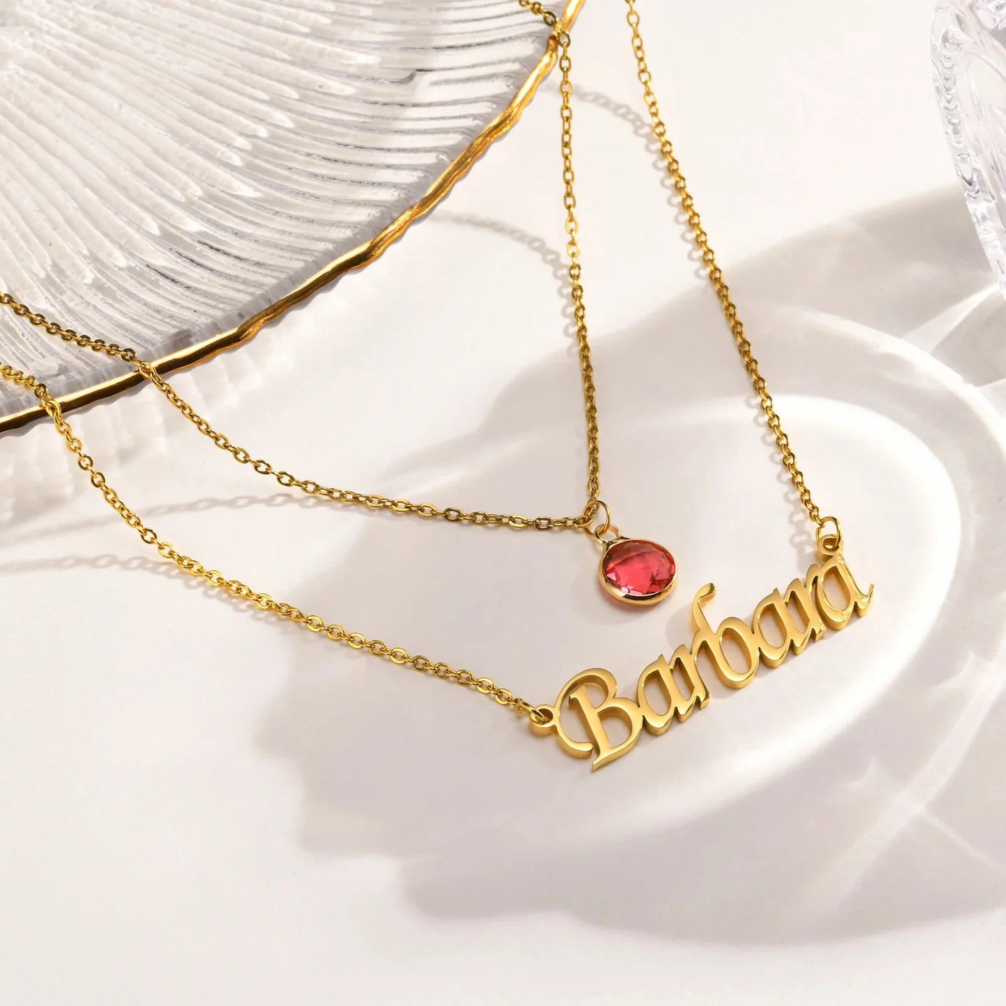 Personalized Double Chain Layered Name Necklace With Birthstone