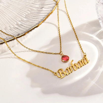 Personalized Double Chain Layered Name Necklace With Birthstone