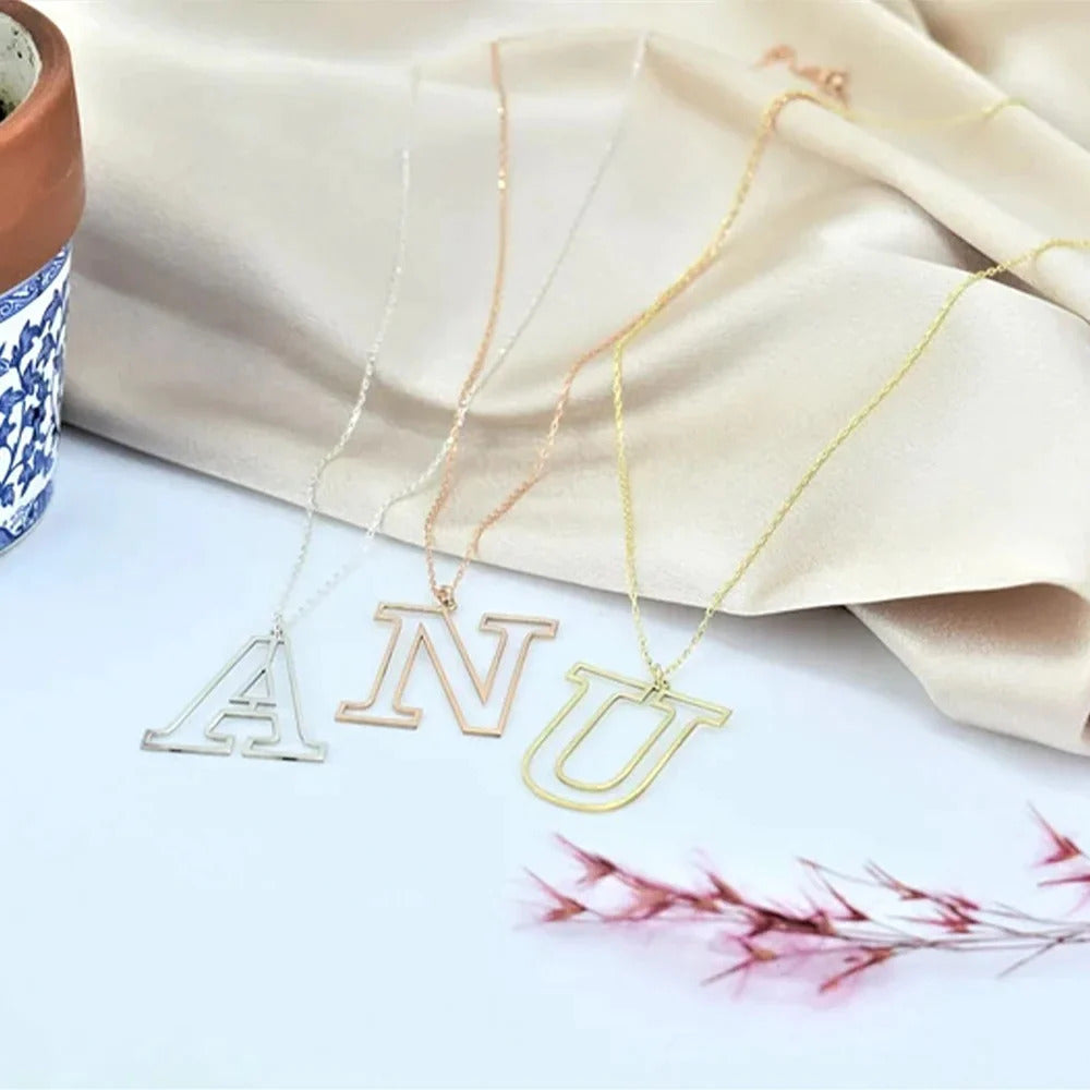 Personalized 26 Initials Hollows Pendant Necklace