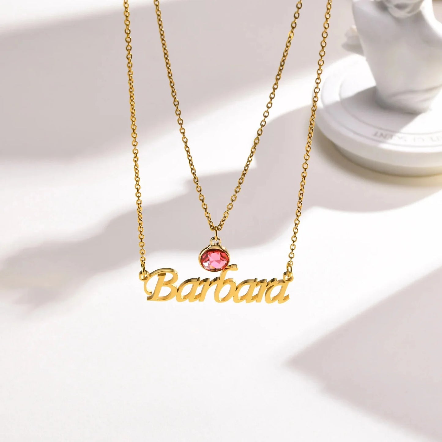 Personalized Double Chain Layered Name Necklace With Birthstone