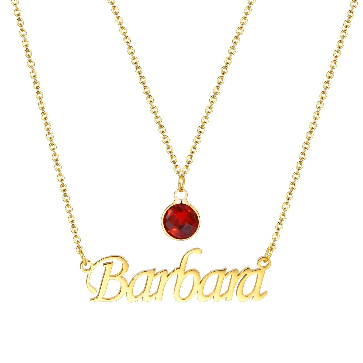 Personalized Double Chain Layered Name Necklace With Birthstone