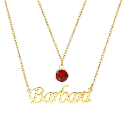Personalized Double Chain Layered Name Necklace With Birthstone