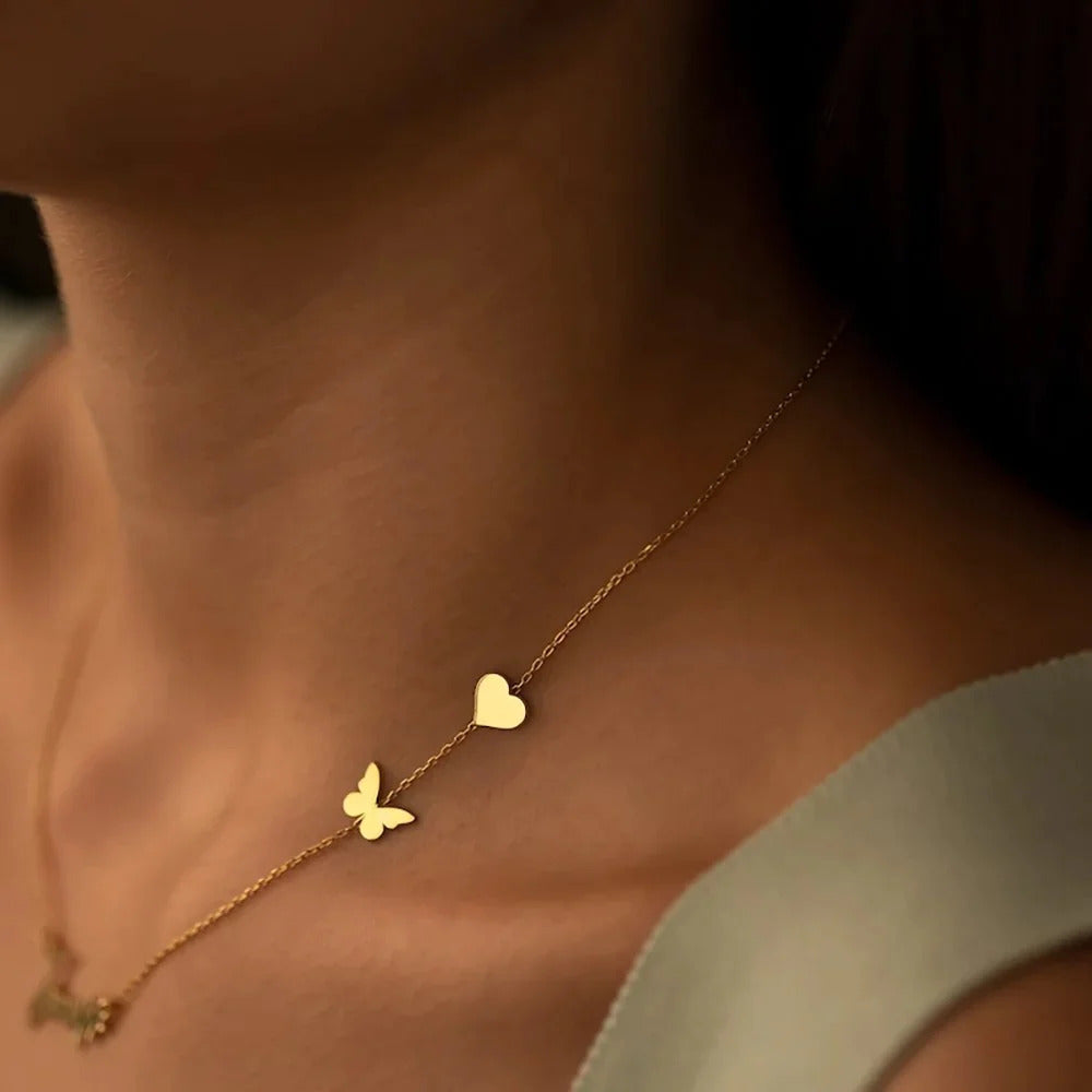 Personalized Butterfly Heart Name Necklace