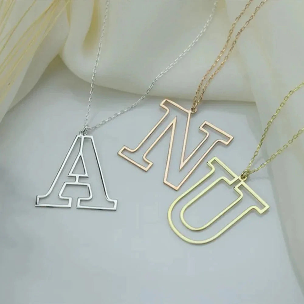 Personalized 26 Initials Hollows Pendant Necklace