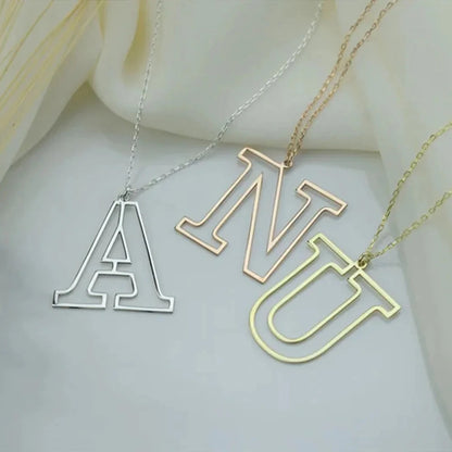Personalized 26 Initials Hollows Pendant Necklace