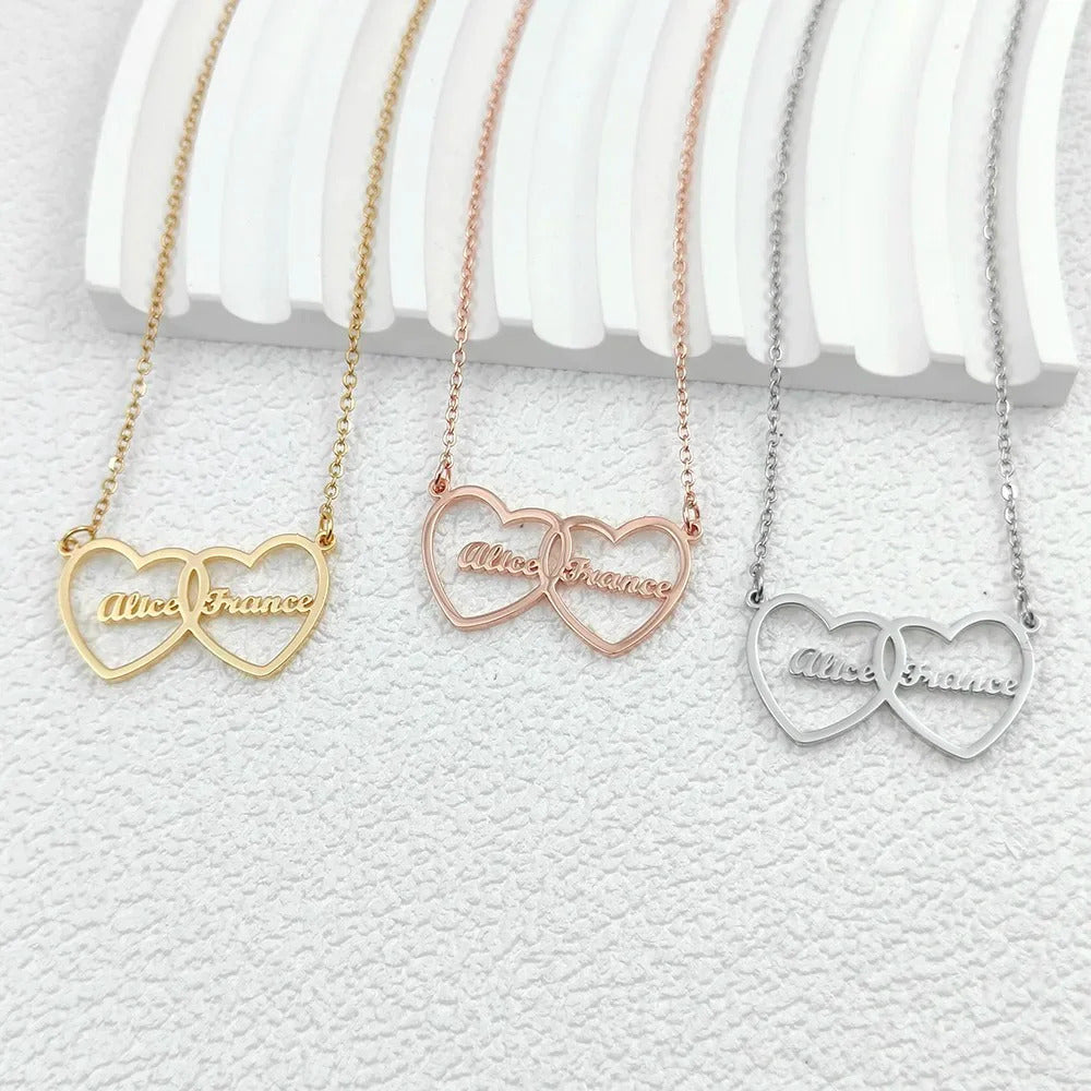 Personalized Double Love Heart Necklace
